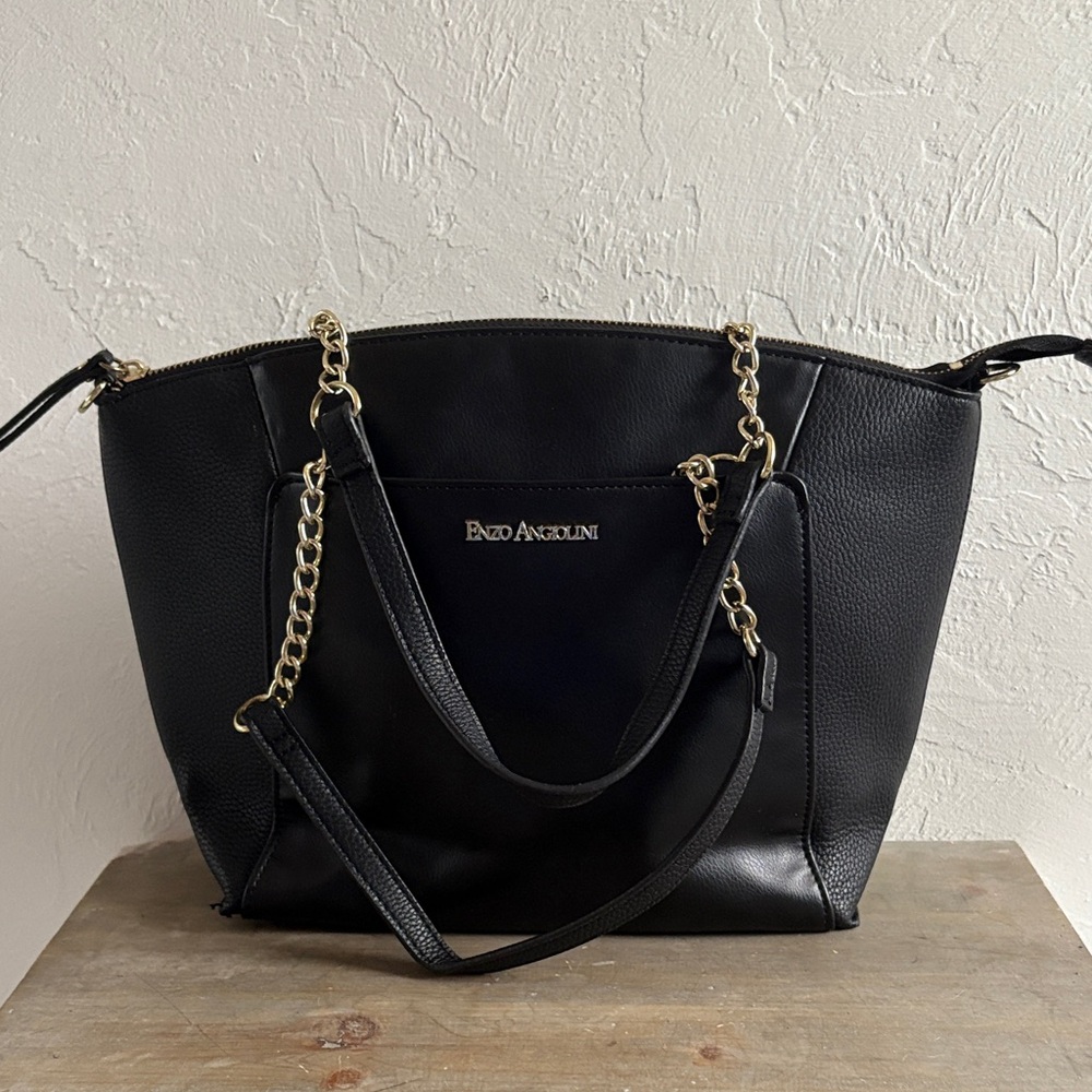 Enzo Angiolini Black Pebble Leather Shoulder Bag